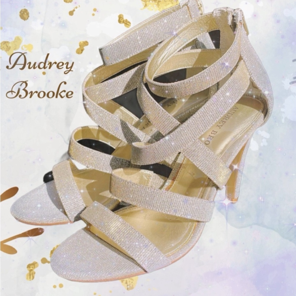 AUBREY BROOKE IRRADECENT  METALLIC  HIGH HEEL STRAPPY SANDALS 💋🔥- 8.5 - NEW !